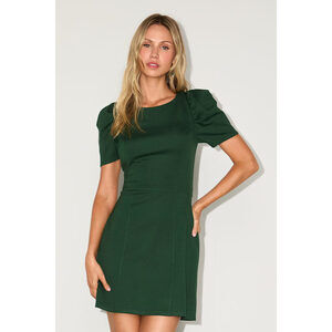 Lulus Kasai Hunter Green Short Sleeve Mini Dress - Size L